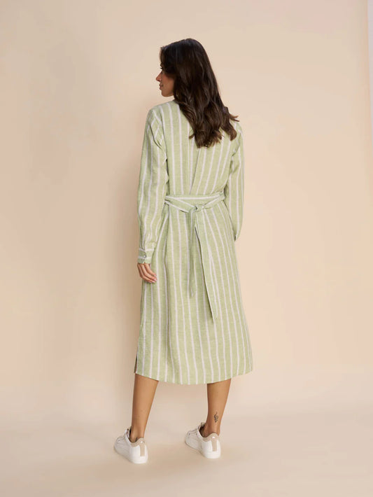 Mos Mosh - MMKorina Striped Linen Dress smoke green outfit back