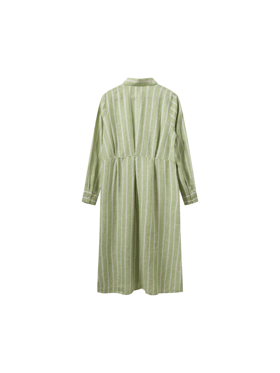 Mos Mosh - MMKorina Striped Linen Dress smoke green back