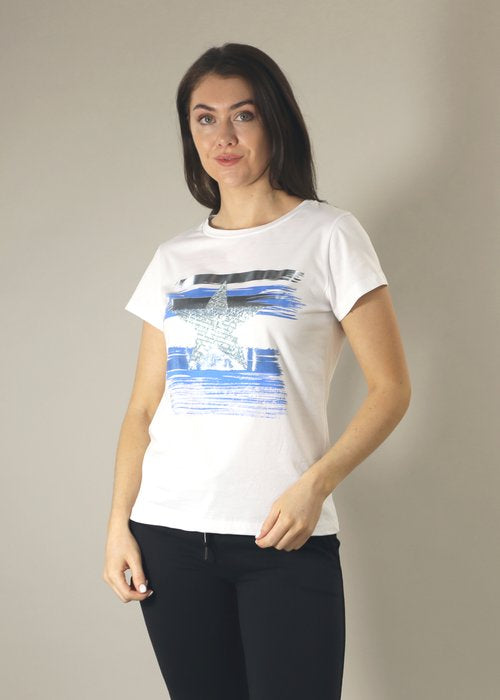 DECK by Decollage Cotton Star T-Shirt in White/Royal Blue
