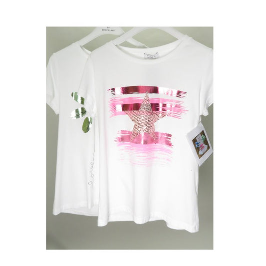 DECK by Decollage Cotton Star T-Shirt in White/Fuschia and White/Lime